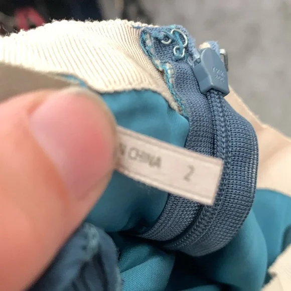 Burlapp Anthropologie Turquoise Cream Trim Silk Mini Dress - Picture 11 of 11